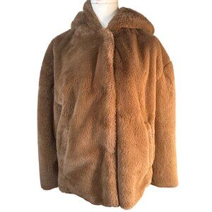 ZARA XS Womens Faux Fur Hooded Coat Brown
